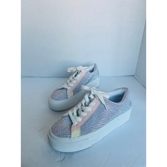 NWT Copper Key  Rosa Rhinestone Colorblock Platform Lace Up Low Top Sneakers 7 M - Picture 1 of 12